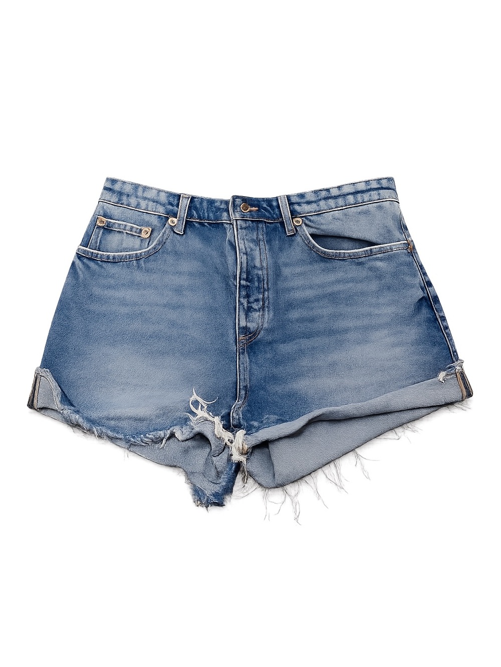 Zara Women’s Mid Rise Denim Jean Shorts Raw Hem Light Wash Button Fly Size 8